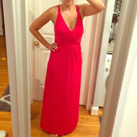 BCBG Red Stretch Gown Formal Dress - Picture 3 of 7